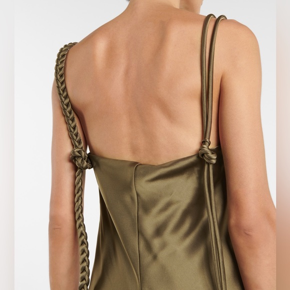 House of Harlow 1960 Satin Slip Dress w/Braided Strap Olive Green M - Picture 3 of 7
